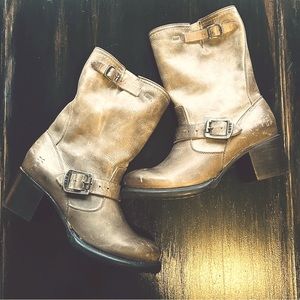 Frye Veronica Mid Calf Boots Graphite/Tan Genuine Leather Heeled Boots Sz 7.5B